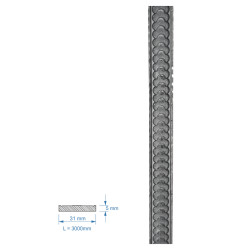 DOPREDAJ Plochá tyč vzorovaná 31x5x3000mm, čierna, Cena za 3m kus DOPREDAJ Plochá tyč vzorovaná 31x5x3000mm, čierna, Cena za 3m kus